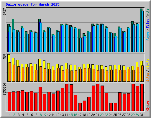 Daily usage for March 2025